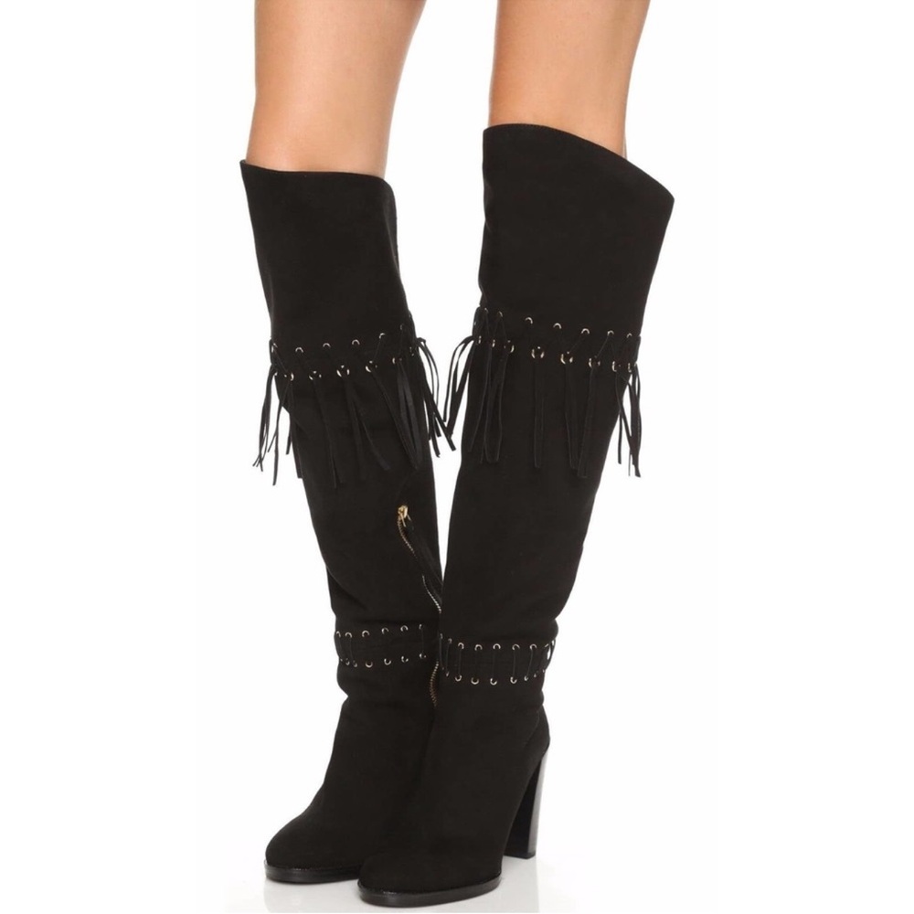 Rebecca Minkoff Black Fringe Over Knee-High Boots 11 $525